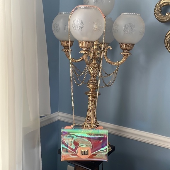 Brand New Steve Madden Iridescent Clear Chain Purse w/ Peachy Pink Inner Pouch - Picture 6 of 16